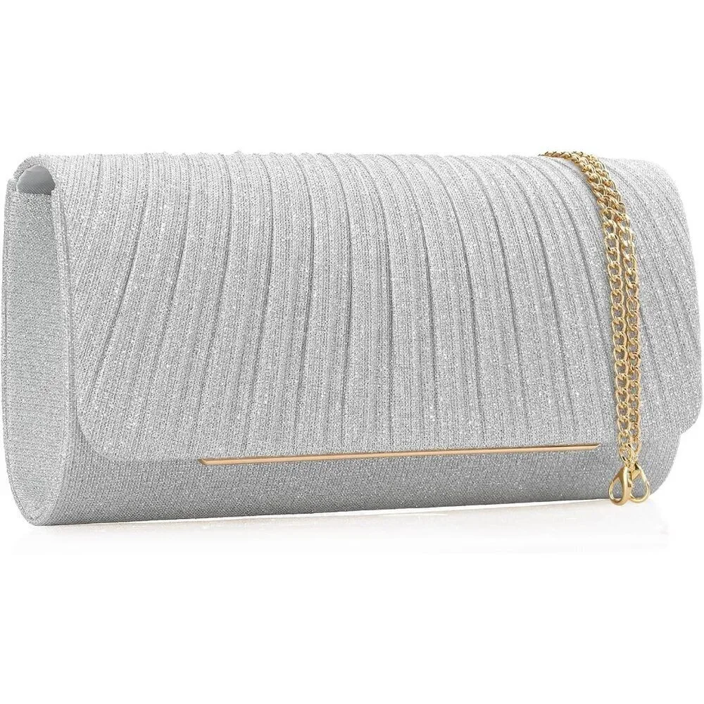 Women's Glitter Evening Clutch Silve...